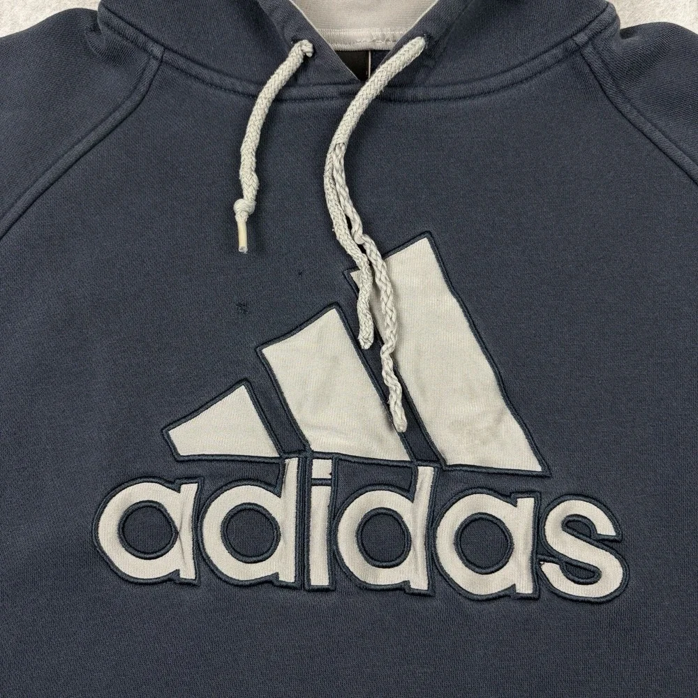 Adidas‎ Hoodie Mens Large Blue Embroidered Logo Distressed Grunge Pullover Y2K